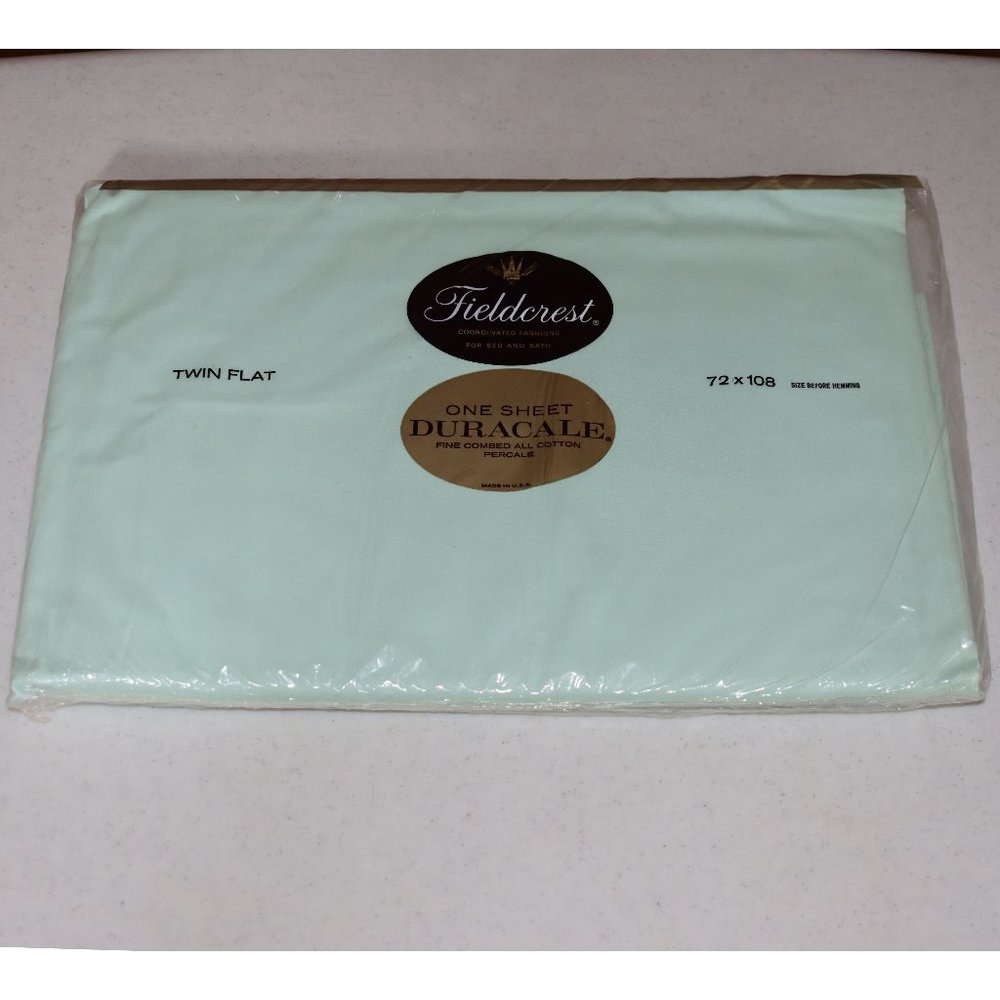 Vtg NOS Fieldcrest Duracale All Cotton Percale Green Twin Flat Sheet 72 x 108